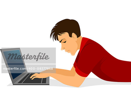 Vector illustration of a young man typing on laptop