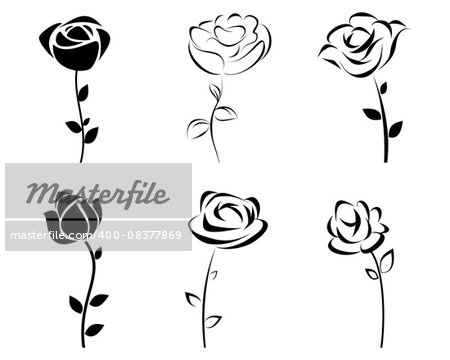 Vector illustration of a six roses silhouette