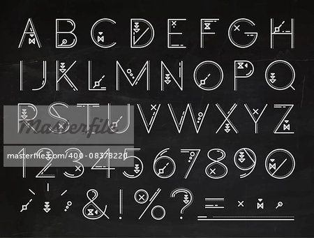 Font of flat lines the entire alphabet stylized drawing with chalk