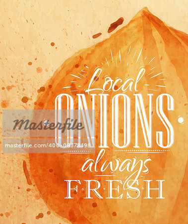 Poster watercolor onion lettering local onions always fresh drawing on kraft paper