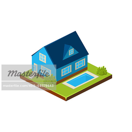 Isometric icon representing modern house with backyard vector