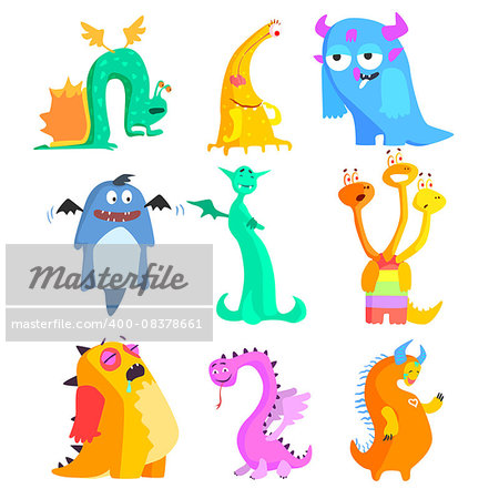 Cute Monsters and Aliens. Colourful Vector Illustration Set