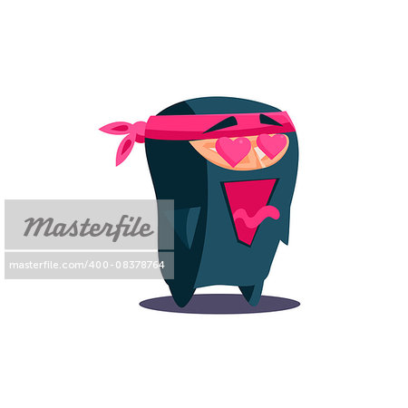 Cute Emotional Ninja In Love with Open Mouth. Flat Vector Illustration
