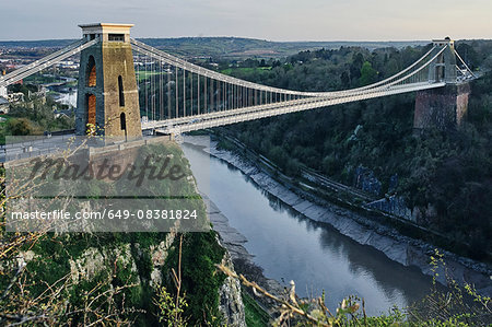 Landscape of Clifton suspension bridge over river Avon, Bristol, UK