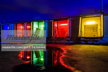 Colorful illuminated buildings at night