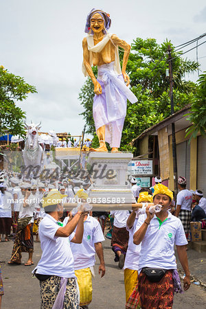 An effigy of Rangda the Witch at a cremation ceremony for a high priest in Ubud, Bali, Indonesia