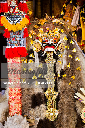 Sacred Barongs in a parade at a temple festival in Petulu Village, near Ubud, Bali, Indonesia