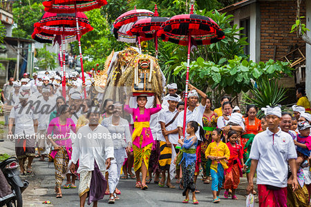 People carrying Sacred Barongs in a parade at a temple festival in Petulu village, near Ubud, Bali, Indonesia People carrying Sacred Barongs in a parade at a temple festival in Petulu village, near Ubud, Bali, Indonesia