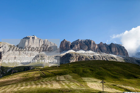 Scenic view of mountains and foothills, Sella Group from the famous path, Viel dal Pan, Dolomites, Trentino Alto Adige, Italy