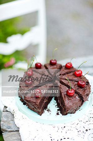 Chocolate cake with cherries