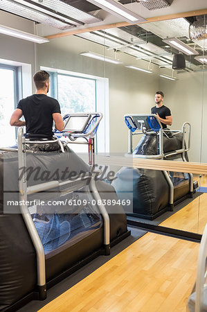 Injured athlete working out on treadmill