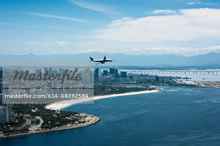 Airplane flying over coastline, Zona Central, Rio de Janeiro, Brazil