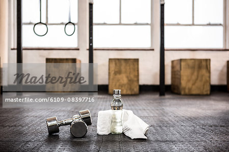 Silver dumbbells in the studio