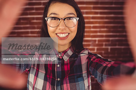 Selfie of smiling attractive hipster