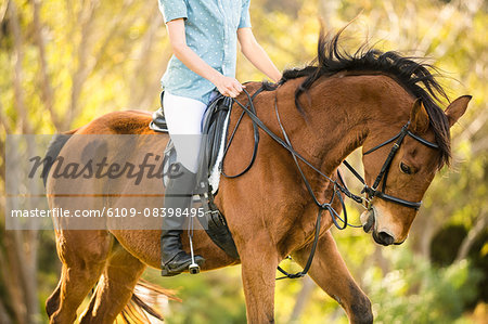 Young woman riding her horse