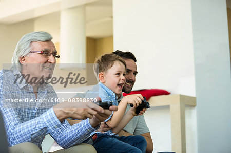 Family playing video games