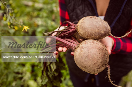 Woman holding and holding beetroot