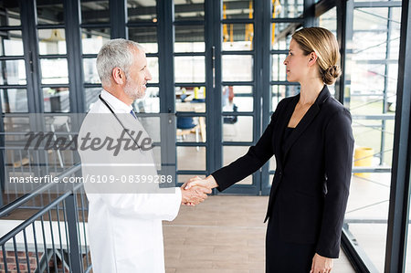 Businesswoman and doctor make a handshake