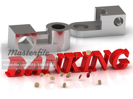 BANKING- inscription of red letters and silver details on white background
