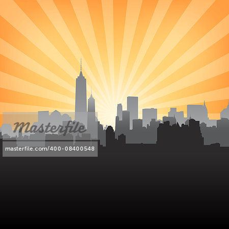 New York cityscape on Sunburst Pattern. Vector illustration