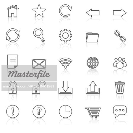 Tool bar line icons with reflect on white, stock vector