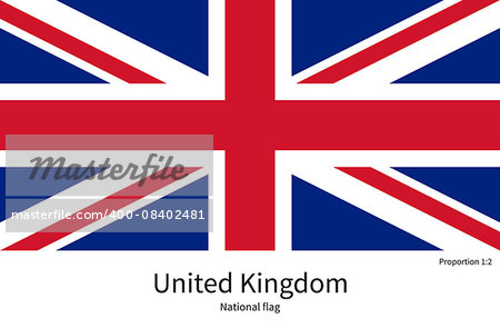 National flag of United Kingdom with correct proportions, element, colors for education books and official documentation