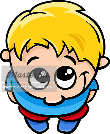 Cartoon Illustration of Cute Little Shy Boy