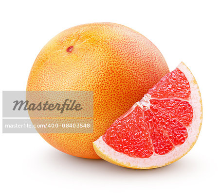 Grapefruit citrus fruit with slice isolated on white with clipping path