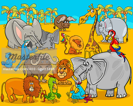 Cartoon Illustration of Scene with African Safari Animals Characters Group