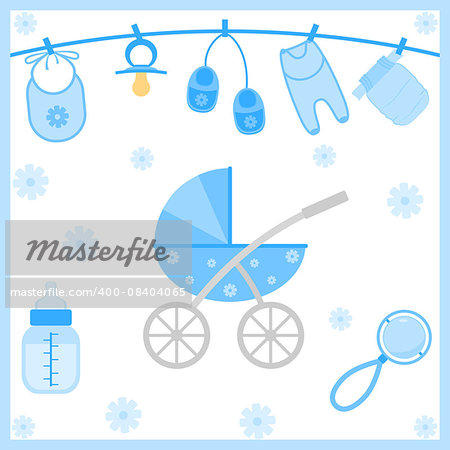 Vector illustration of baby boy shower items