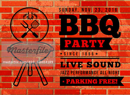 Barbecue grill party. Vector illustration on on a brick background