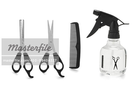 Haircut Accessrories on White Background