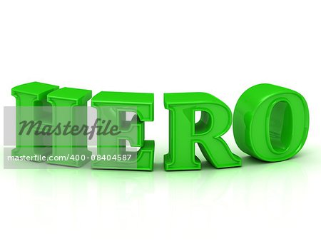 HERO  - inscription of bright bend green letters  on white background