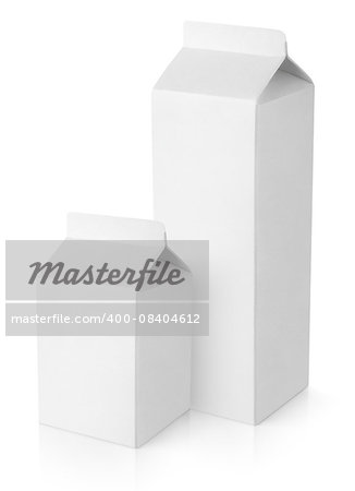 Blank milk carton packages isolated on white background with clipping path