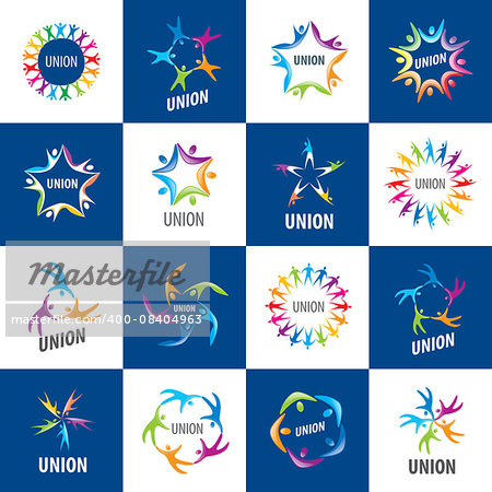 set of abstract vector logos colored people in the Union