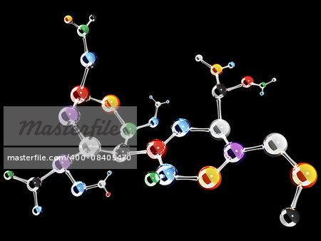 Abstract molecular structure. Isolated on black background