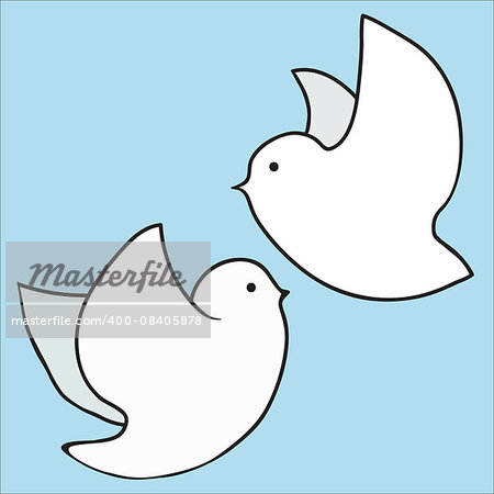 Two funny flying birds, silhouettes. Vector illustration