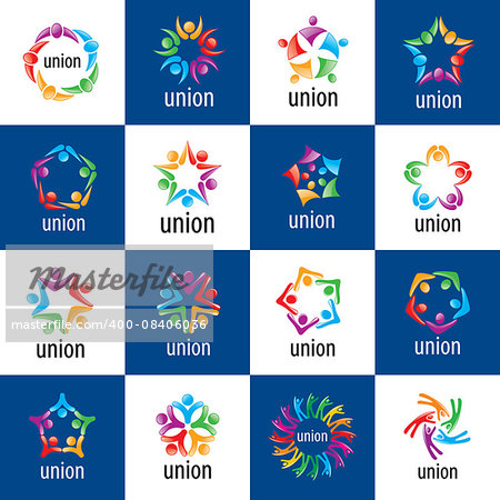 set of abstract vector logos colored people in the Union