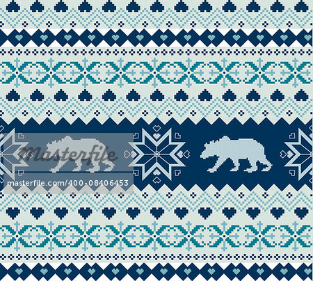 Seamless  blue knitted pattern with bears