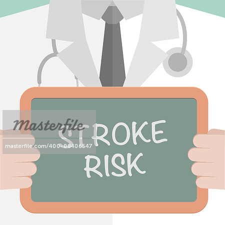 minimalistic illustration of a doctor holding a blackboard with Stroke Risk text, eps10 vector