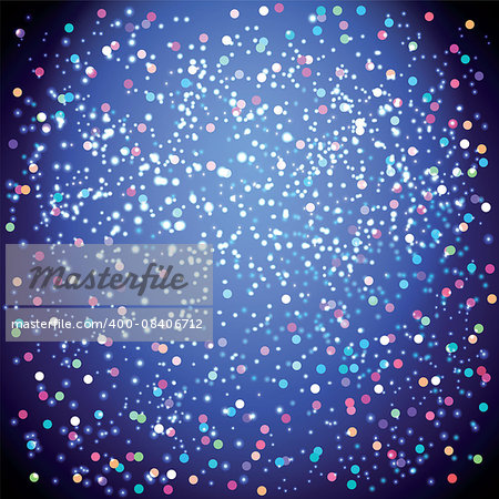 Christmas snowflakes with confetti on a colorful background. Vector illustration.