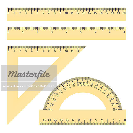 Vector illustration of various rulers and protractor