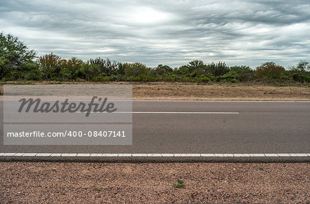 road, horizon with cloudy sky and green fields