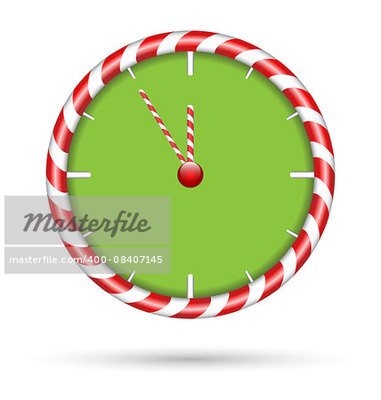 Candy cane clock already midnight isolated on white background