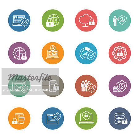 Flat Design Protection and Security Icons Set.  Isolated Illustration.