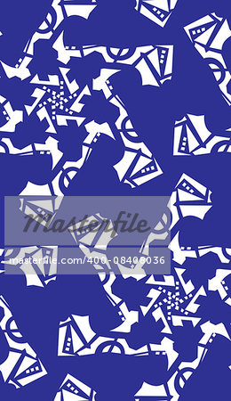 Seamless kaleidoscope pattern of white on blue star shapes