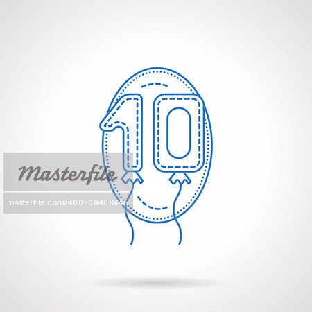 Anniversary decorations. Numbers balloons 1 and 0 or ten 10 in a single frame. Party and festival accessories. Blue flat line style vector icon. Design element for website, mobile app, business.