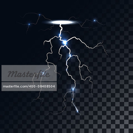 Vector lightning light effect. The forces of nature and weather. Magical power and energy. Thunder rain element