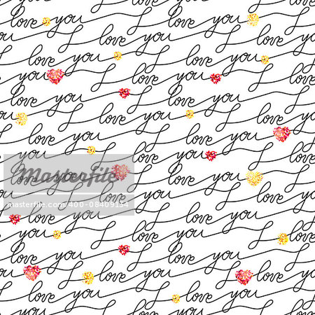 I love you, hand lettering calligraphy. Seamless pattern
