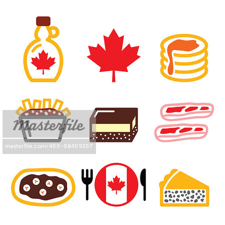Vector icons set - traditional meals and dishes from Canada